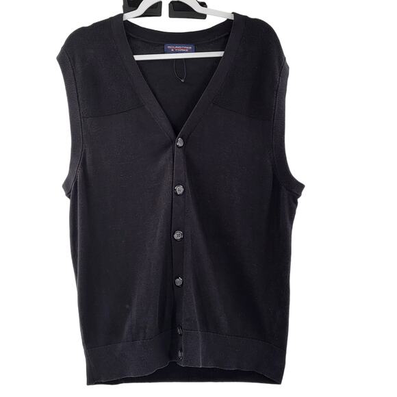 Roundtree & Yorke Black 100% Cotton Button-Up V-Neck Sweater Vest Men's Large - Picture 1 of 5
